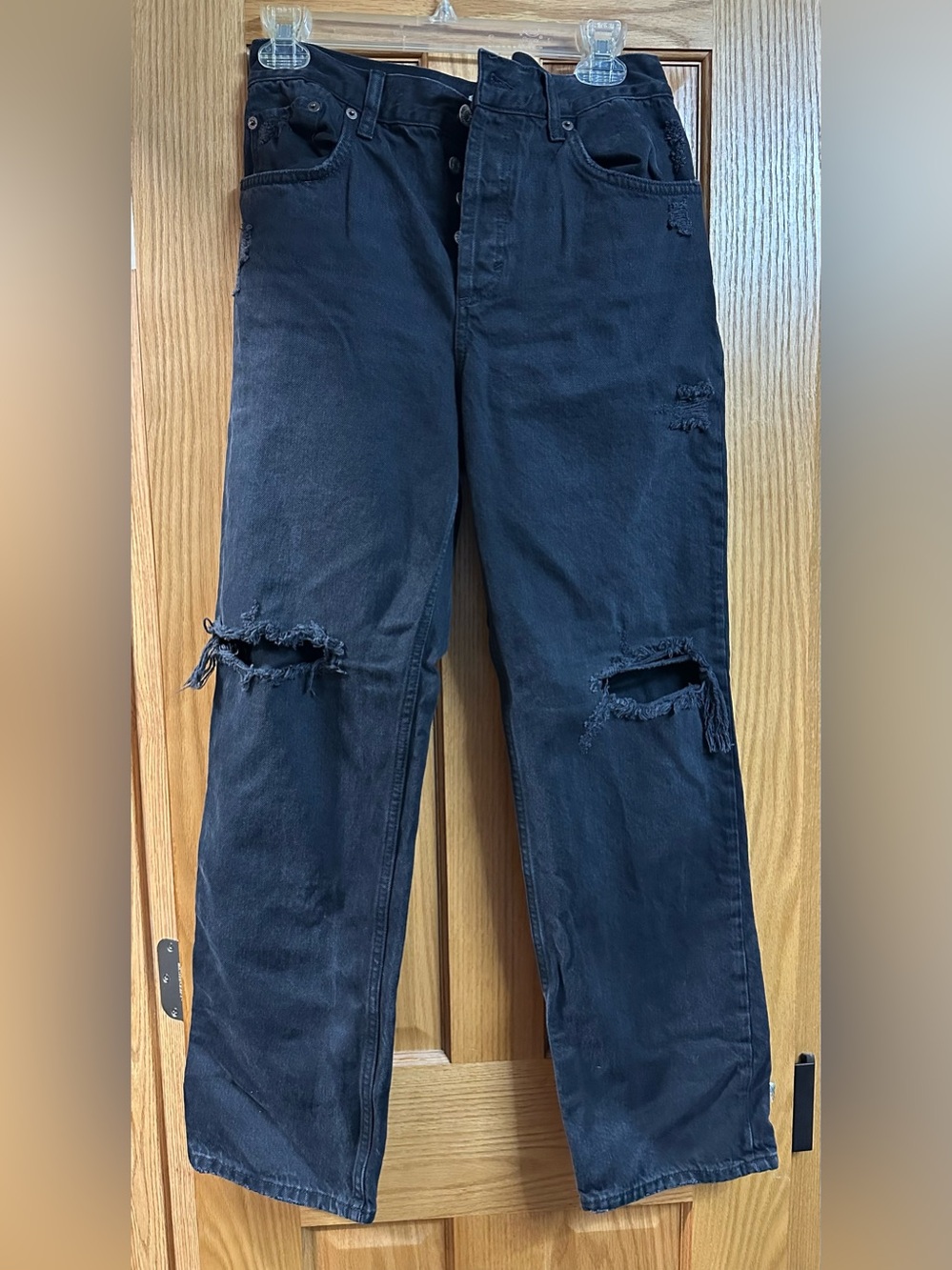 nuuds Black Distressed Straight Leg Jeans